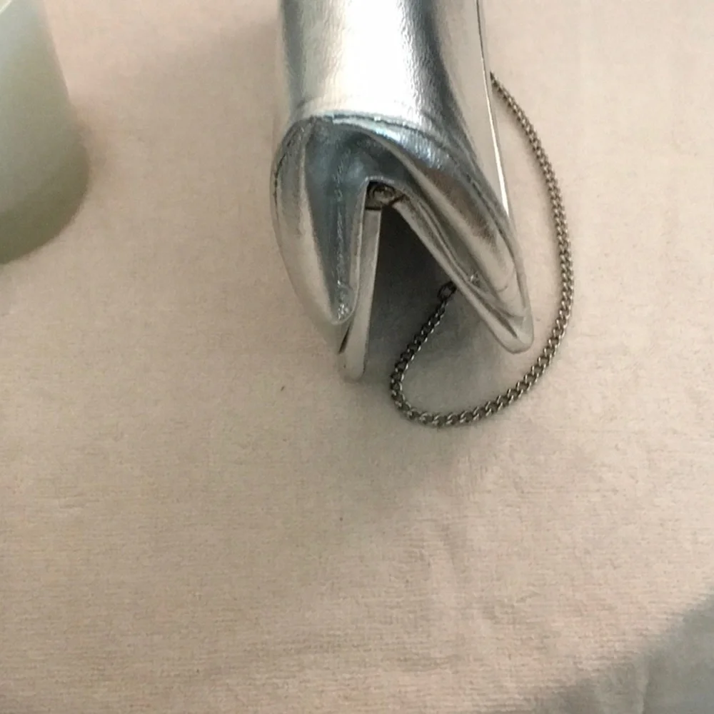 Metallic Silver Evening Clutch with Chain Strap